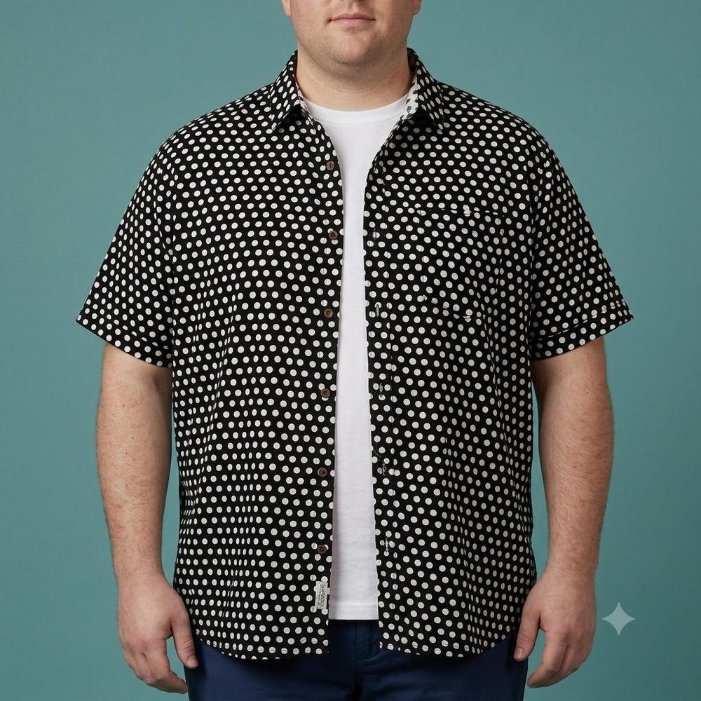 Kenny Flowers Island Classics Shirt XXL Black White Polka Dot Button Up Rayon